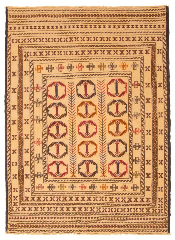 Afghan Shiravan Soumak 4'3" x 5'9" Flat-Weave Wool Tapestry Kilim 
