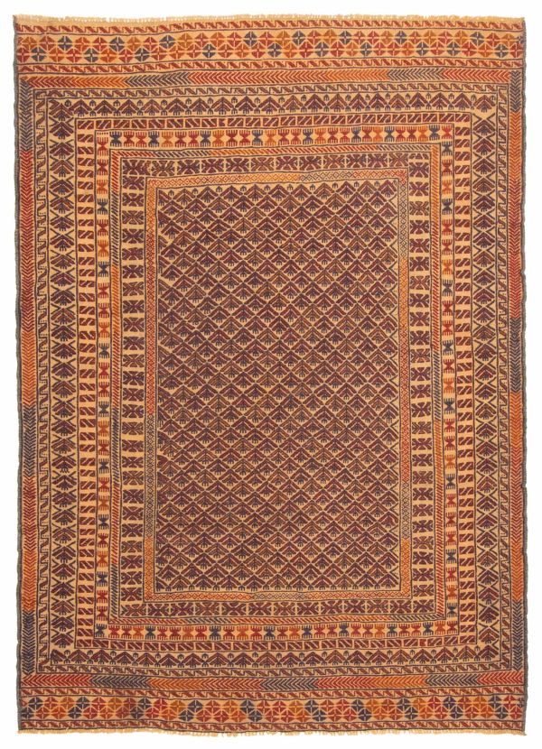 Afghan Shiravan Soumak 4'4" x 6'1" Flat-Weave Wool Tapestry Kilim 