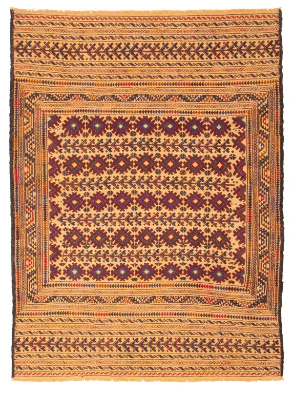 Afghan Shiravan Soumak 4'5" x 6'4" Flat-Weave Wool Tapestry Kilim 