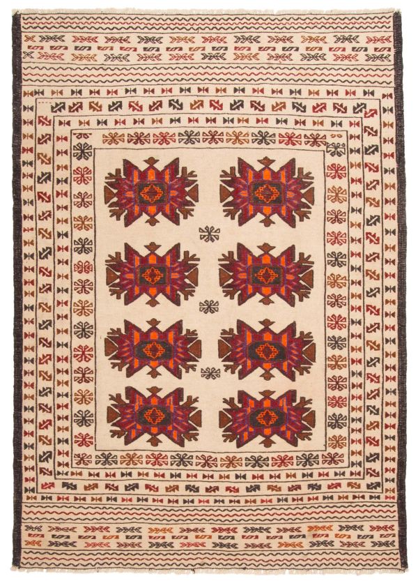 Afghan Shiravan Soumak 4'6" x 6'3" Flat-Weave Wool Tapestry Kilim 