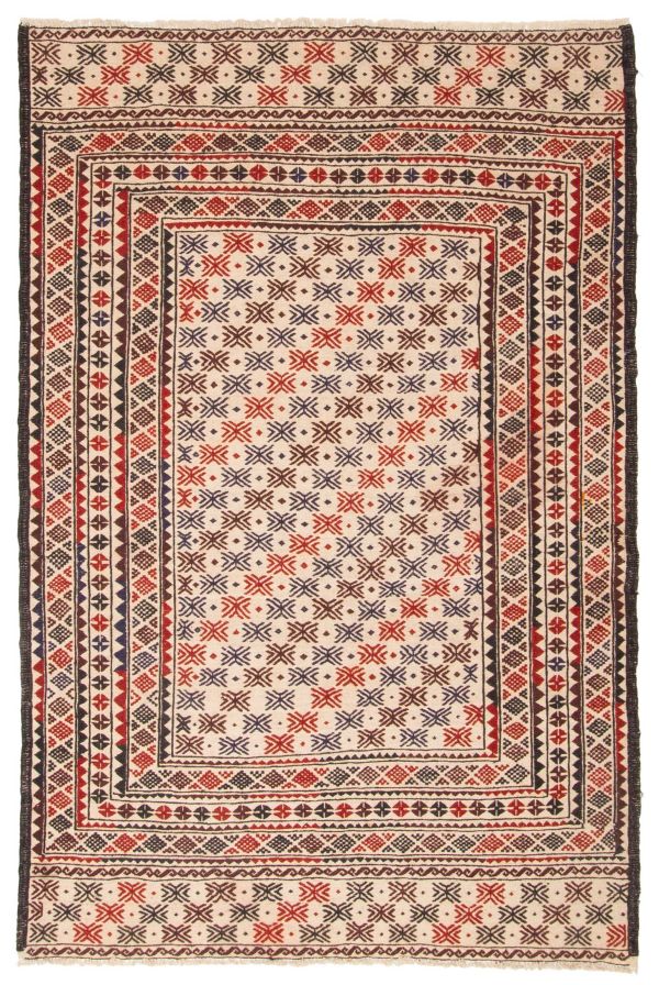 Afghan Shiravan Soumak 4'4" x 6'4" Flat-Weave Wool Tapestry Kilim 