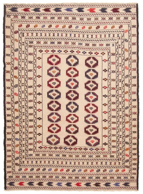 Afghan Shiravan Soumak 4'5" x 6'5" Flat-Weave Wool Tapestry Kilim 