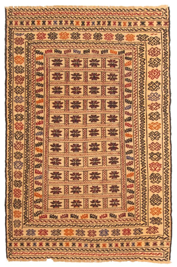 Afghan Shiravan Soumak 3'11" x 6'1" Flat-Weave Wool Tapestry Kilim 