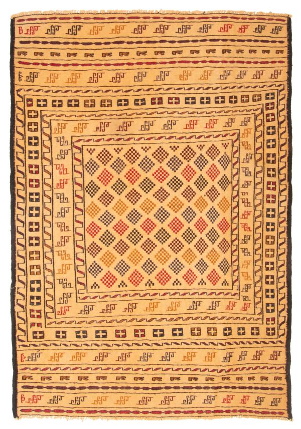 Afghan Shiravan Soumak 4'2" x 6'0" Flat-Weave Wool Tapestry Kilim 