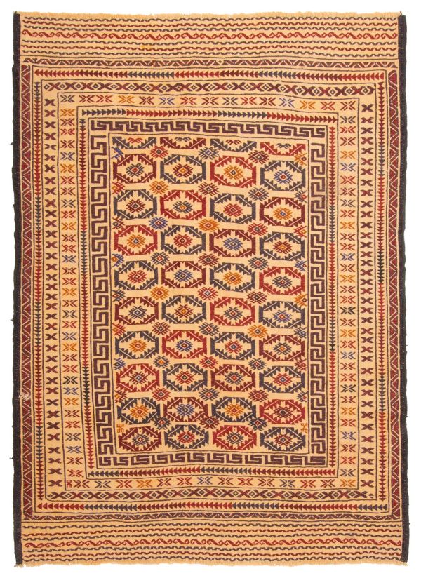 Afghan Shiravan Soumak 4'4" x 6'1" Flat-Weave Wool Tapestry Kilim 