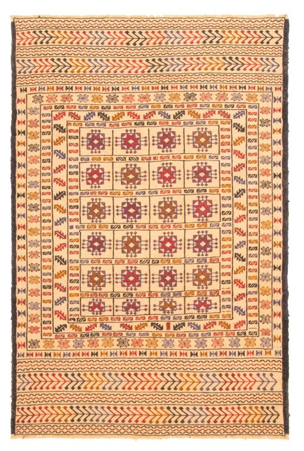 Afghan Shiravan Soumak 4'1" x 6'1" Flat-Weave Wool Tapestry Kilim 