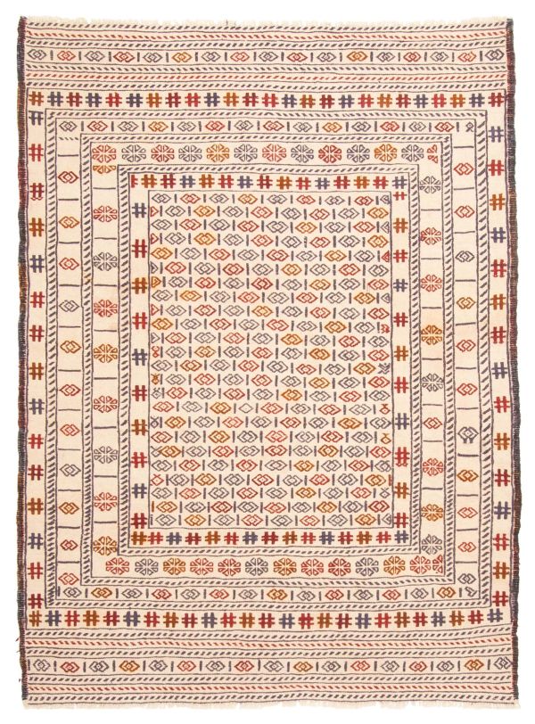 Afghan Shiravan Soumak 4'3" x 5'10" Flat-Weave Wool Tapestry Kilim 