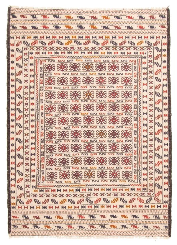 Afghan Shiravan Soumak 4'2" x 5'9" Flat-Weave Wool Tapestry Kilim 