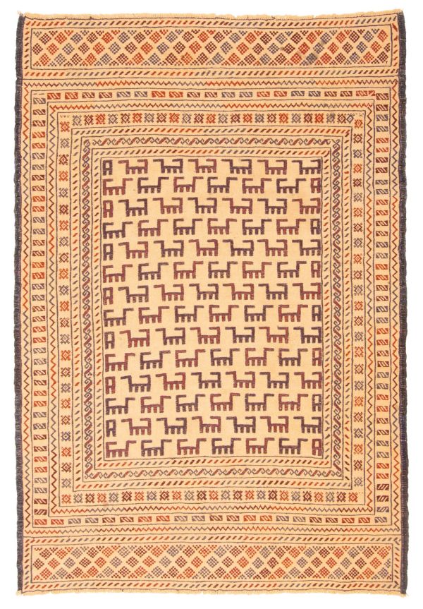 Afghan Shiravan Soumak 4'1" x 6'0" Flat-Weave Wool Tapestry Kilim 