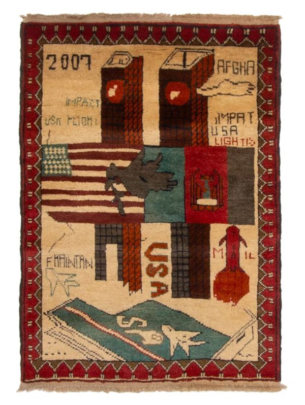 Afghan Rare War 2'0" x 2'10" Hand-knotted Wool Rug 