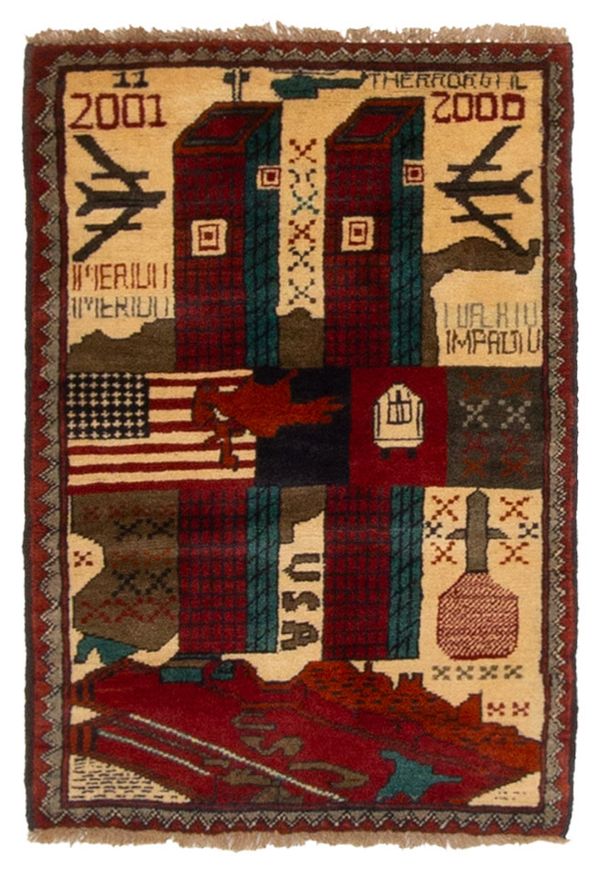 Afghan Rare War 1'10" x 2'7" Hand-knotted Wool Rug 