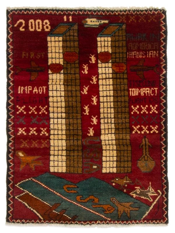 Afghan Rare War 1'10" x 2'6" Hand-knotted Wool Rug 