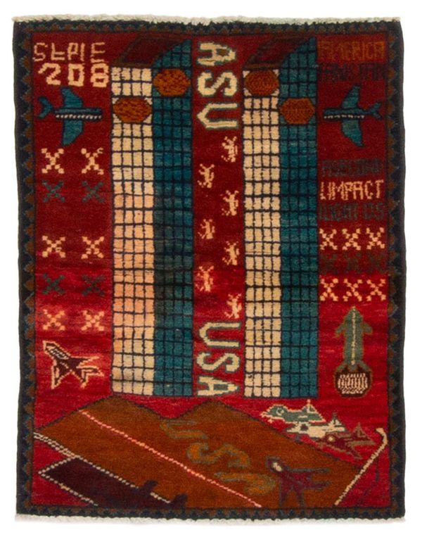 Afghan Rare War 1'10" x 2'6" Hand-knotted Wool Rug 