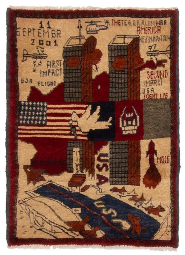 Afghan Rare War 1'10" x 2'5" Hand-knotted Wool Rug 
