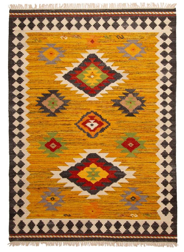 Turkish Ankara 5'8" x 7'10" Flat-Weave Wool Kilim 