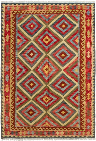 Turkish Sivas 5'7" x 8'2" Flat-Weave Wool Kilim 