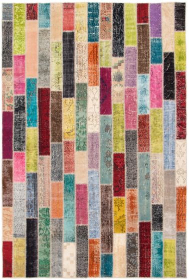 Turkish Color Transition Patchwork 6'9" x 10'2" Hand-knotted Wool Rug 