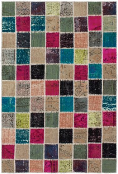 Turkish Color Transition Patchwork 4'9" x 7'2" Hand-knotted Wool Rug 
