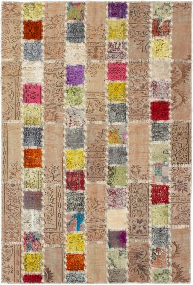 Turkish Color Transition Patchwork 5'4" x 7'10" Hand-knotted Wool Rug 