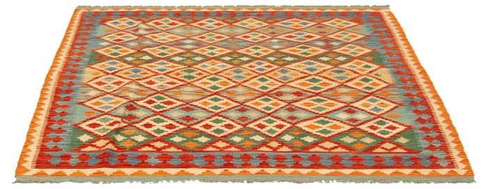 Turkish Bold and Colorful 5'3" x 6'4" Flat-Weave Wool Kilim 