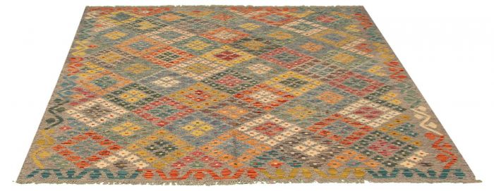 Turkish Bold and Colorful 5'7" x 7'8" Flat-Weave Wool Kilim 