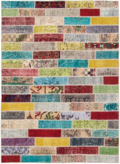 Turkish Color Transition Patchwork 5'7" x 7'11" Hand-knotted Wool Rug 