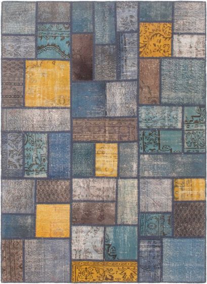 Turkish Color Transition Patchwork 5'9" x 7'10" Hand-knotted Wool Rug 