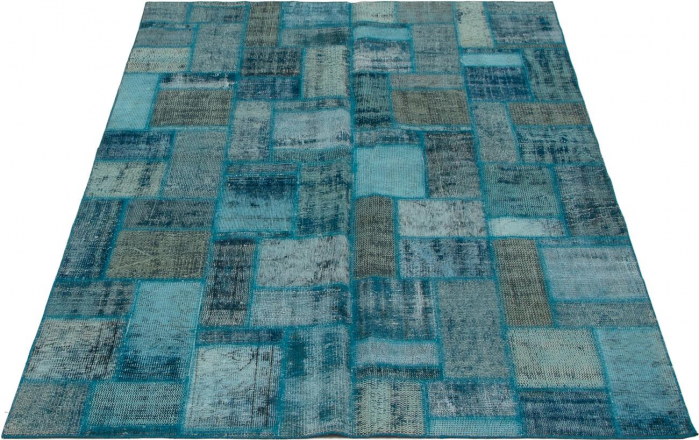 Turkish Color Transition Patchwork 5'7" x 7'9" Hand-knotted Wool Rug 