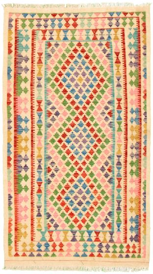 Turkish Bold and Colorful 3'7" x 6'6" Flat-Weave Wool Kilim 