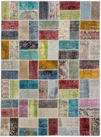 Turkish Color Transition Patchwork 4'10" x 6'7" Hand-knotted Wool Rug 