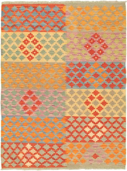 Turkish Bold and Colorful 3'3" x 4'6" Flat-Weave Wool Kilim 