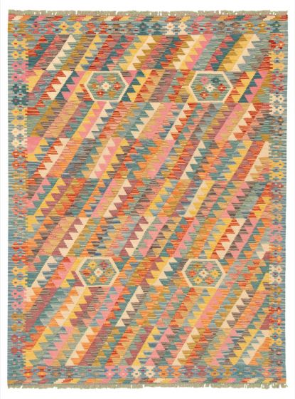 Turkish Bold and Colorful 5'8" x 7'10" Flat-Weave Wool Kilim 