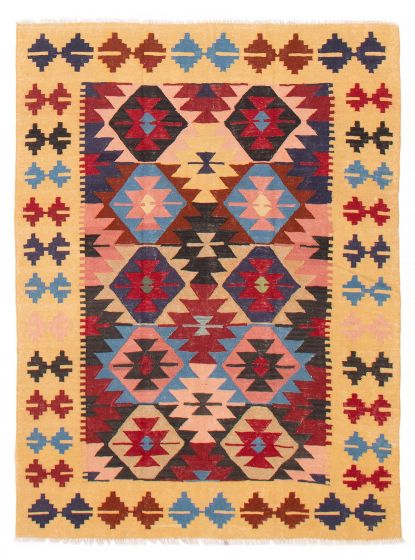Turkish Bold and Colorful 4'9" x 6'4" Flat-Weave Wool Kilim 