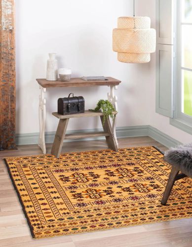 Afghan Shiravan SMK 4'2" x 5'2" Flat-Weave Wool Tapestry Kilim 