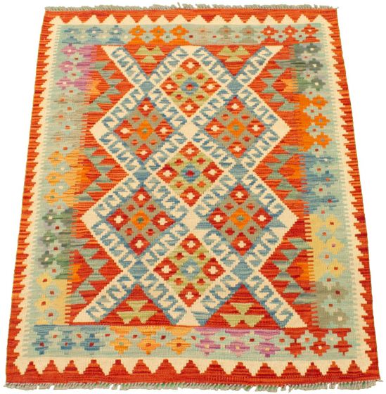 Turkish Bold and Colorful 3'4" x 4'10" Flat-Weave Wool Kilim 