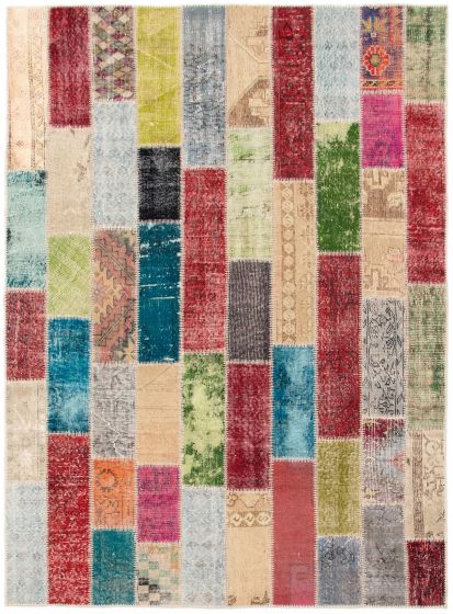 Turkish Color Transition Patchwork 6'1" x 8'3" Hand-knotted Wool Rug 