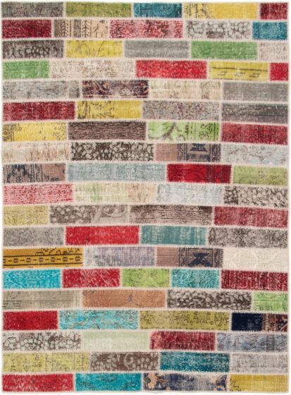 Turkish Color Transition Patchwork 5'7" x 7'8" Hand-knotted Wool Rug 