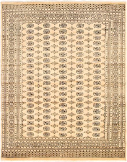 Hand-knotted Pakistani Bordered  Tribal Finest-Peshawar-Bokhara Area rug  Ivory 7'10" x 9'11" 
