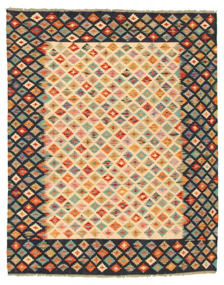 Turkish Bold and Colorful 5'3" x 6'7" Flat-Weave Wool Kilim 