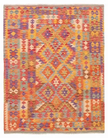 Turkish Bold and Colorful 5'2" x 6'6" Flat-Weave Wool Kilim 