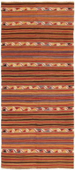 Turkish Boho 4'8" x 10'8" Flat-Weave Wool Kilim 