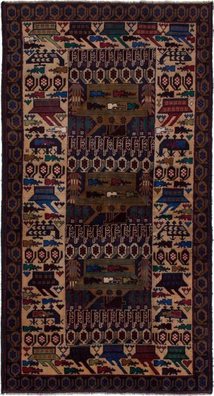Afghan Rare War 3'8" x 6'11" Hand-knotted Wool Rug 