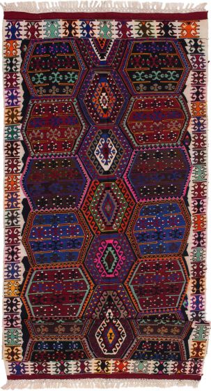 Turkish Kashkoli FW 4'8" x 11'6" Flat-Weave Wool Kilim 