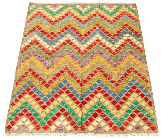 Turkish Bold and Colorful 5'2" x 6'10" Flat-Weave Wool Kilim 