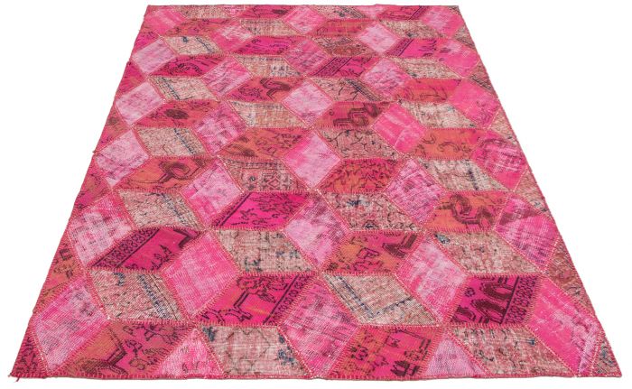 Turkish Color Transition Patchwork 6'7" x 9'7" Hand-knotted Wool Rug 