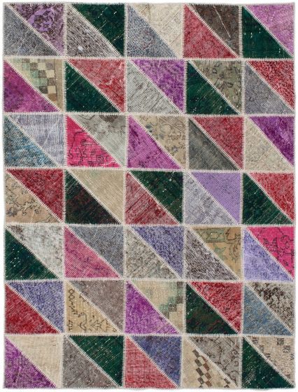 Turkish Color Transition Patchwork 4'10" x 6'6" Hand-knotted Wool Rug 