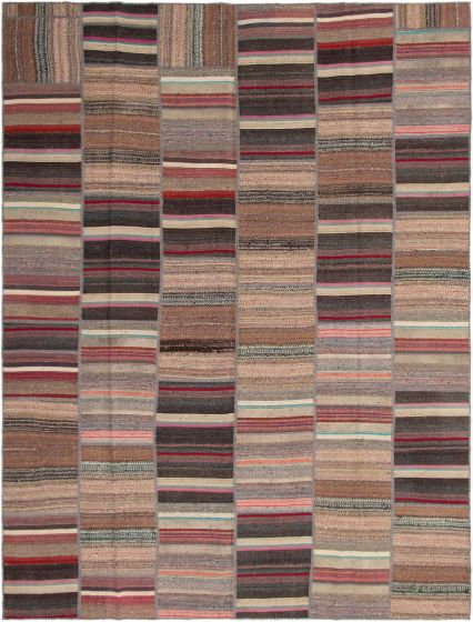 Turkish Moldovia Patch 9'9" x 12'11" Flat-weave Wool Brown Kilim