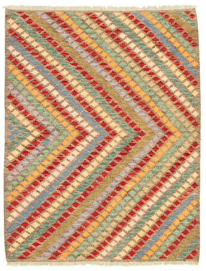 Turkish Bold and Colorful 5'0" x 6'5" Flat-Weave Wool Kilim 