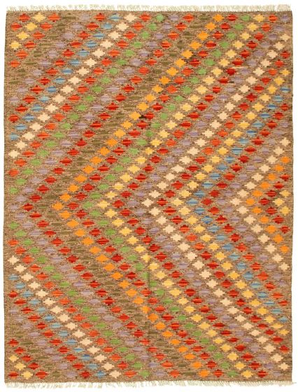 Turkish Bold and Colorful 4'11" x 6'5" Flat-Weave Wool Kilim 