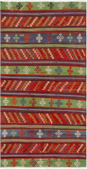 Turkish Boho 5'2" x 10'1" Flat-Weave Wool Kilim 